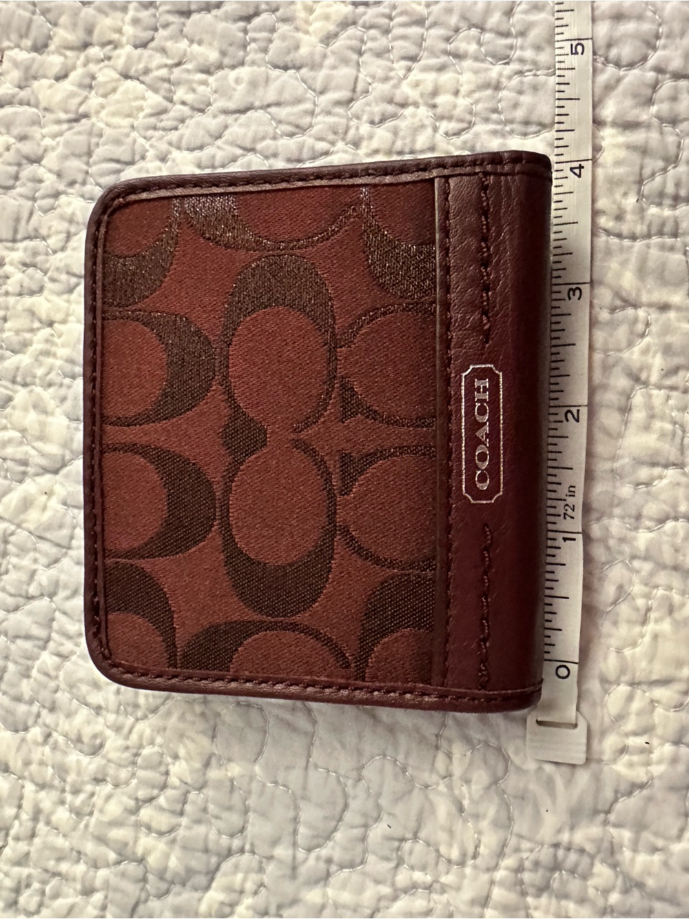 COACH Women’s Signature Canvas Bi-Fold Wallet in Burgundy - Picture 2 of 5